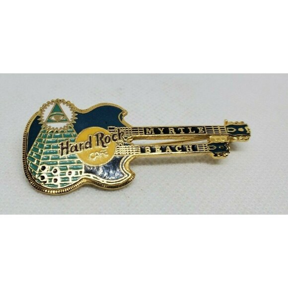 Myrtle Beach Hard Rock Café Guitar Pin Double Neck "Pyramid" Collectible - Picture 2 of 12